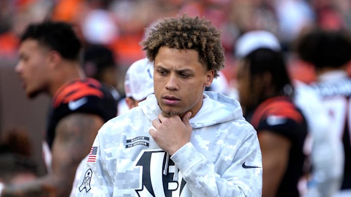 Cincinnati Bengals wide receiver Jermaine Burton (81) as the Bengals face the Las Vegas Raiders at Paycor Stadium on Sunday, November 3, 2024.