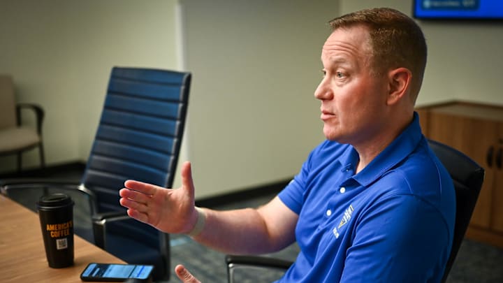 Milwaukee Brewers general manager Matt Arnold speaks with reporters, February 18, 2025, at American Family Fields of Phoenix in Phoenix.