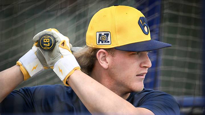 Milwaukee Brewers shortstop Cooper Pratt takes batting practice during spring training workouts Monday, February 17, 2025, at American Family Fields of Phoenix in Phoenix, Arizona. Milwaukee Brewers shortstop Cooper Pratt takes batting practice during spring training workouts Monday, February 17, 2025, at American Family Fields of Phoenix in Phoenix, Arizona.