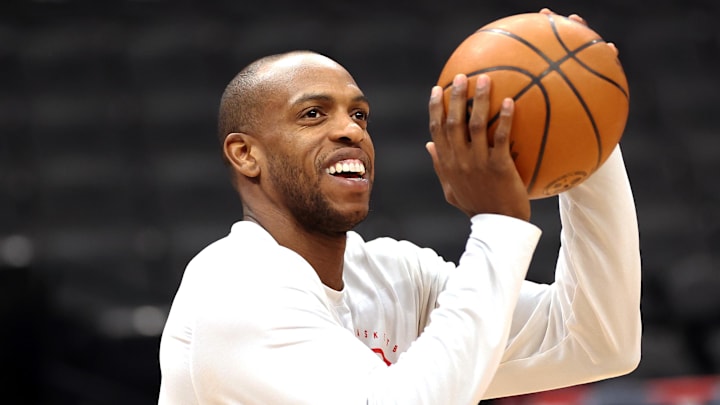 Jan 27, 2026; Washington, District of Columbia, USA; Washington Wizards forward Khris Middleton (22) takes a shot before a game against the Portland Trail Blazers at Capital One Arena. Mandatory Credit: Daniel Kucin Jr.-Imagn Images