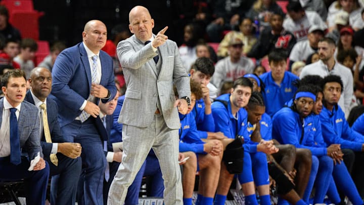 Jan 10, 2025; College Park, Maryland, USA; UCLA Bruins head coach Mick Cronin reacts from the sideline during the first half against the Maryland Terrapins at Xfinity Center. Mandatory Credit: Reggie Hildred-Imagn Images