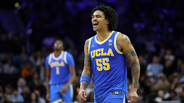 Mar 22, 2026; Philadelphia, PA, USA; UCLA Bruins guard Skyy Clark (55) reacts against the UConn Huskies in the second half during a second round game of the men's 2026 NCAA Tournament at Xfinity Mobile Arena. Mandatory Credit: Bill Streicher-Imagn Images Mar 22, 2026; Philadelphia, PA, USA; UCLA Bruins guard Skyy Clark (55) reacts against the UConn Huskies in the second half during a second round game of the men's 2026 NCAA Tournament at Xfinity Mobile Arena. Mandatory Credit: Bill Streicher-Imagn Images