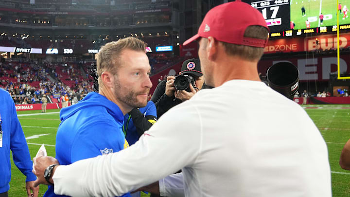 Dec 7, 2025; Glendale, Arizona, USA; Los Angeles Rams head coach Sean McVay shakes hands with Arizona Cardinals head coach Jonathan Gannon after the game at State Farm Stadium. Mandatory Credit: Joe Camporeale-Imagn Images Dec 7, 2025; Glendale, Arizona, USA; Los Angeles Rams head coach Sean McVay shakes hands with Arizona Cardinals head coach Jonathan Gannon after the game at State Farm Stadium. Mandatory Credit: Joe Camporeale-Imagn Images