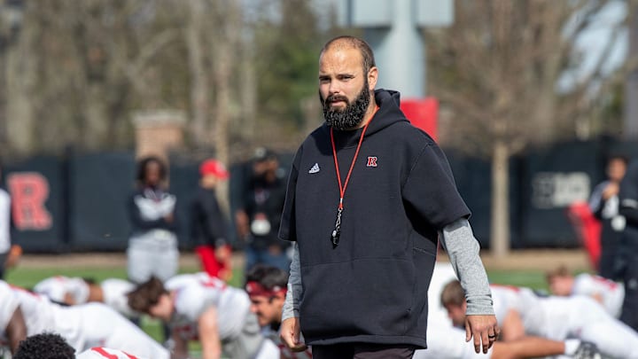 Defensive coordinator Joe Harasymiak observes warm up exercises before Rutgers University football spring practice at Marco Battaglia Practice Complex in Piscataway, NJ Tuesday April 11, 2023.
Ru02 Defensive coordinator Joe Harasymiak observes warm up exercises before Rutgers University football spring practice at Marco Battaglia Practice Complex in Piscataway, NJ Tuesday April 11, 2023.
Ru02