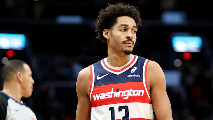 Washington Wizards guard Jordan Poole (13) looks on during the second half against the Atlanta Hawks at Capital One Arena. Mandatory Credit: Daniel Kucin Jr.-Imagn Images Washington Wizards guard Jordan Poole (13) looks on during the second half against the Atlanta Hawks at Capital One Arena. Mandatory Credit: Daniel Kucin Jr.-Imagn Images