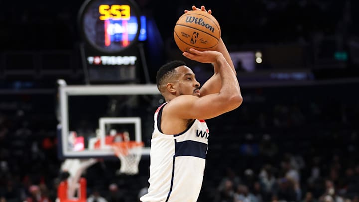Jan 6, 2026; Washington, District of Columbia, USA; Washington Wizards guard CJ McCollum (3) takes a shot during the second half against the Orlando Magic at Capital One Arena. Mandatory Credit: Daniel Kucin Jr.-Imagn Images Jan 6, 2026; Washington, District of Columbia, USA; Washington Wizards guard CJ McCollum (3) takes a shot during the second half against the Orlando Magic at Capital One Arena. Mandatory Credit: Daniel Kucin Jr.-Imagn Images
