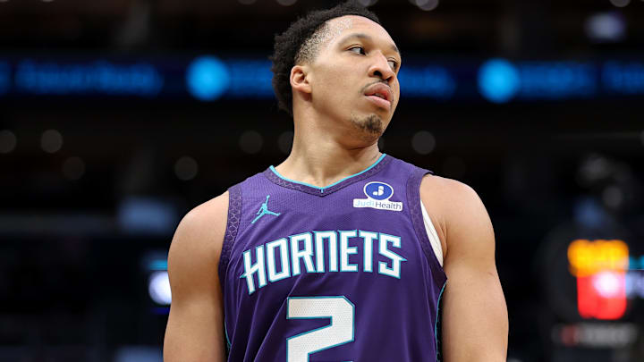 Feb 22, 2026; Washington, District of Columbia, USA; Charlotte Hornets forward Grant Williams (2) looks on during the second half against the Washington Wizards at Capital One Arena. Mandatory Credit: Daniel Kucin Jr.-Imagn Images