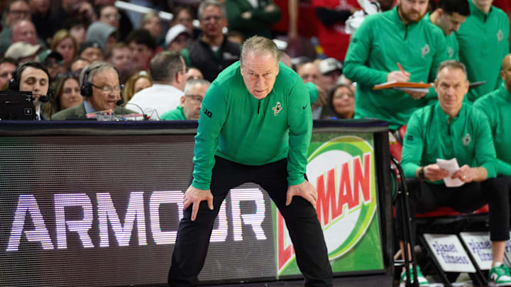 Feb 26, 2025; College Park, Maryland, USA; Michigan State Spartans head coach Tom Izzo looks on during the second half against the Maryland Terrapins at Xfinity Center. Mandatory Credit: Reggie Hildred-Imagn Images Feb 26, 2025; College Park, Maryland, USA; Michigan State Spartans head coach Tom Izzo looks on during the second half against the Maryland Terrapins at Xfinity Center. Mandatory Credit: Reggie Hildred-Imagn Images