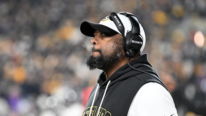 Jan 4, 2026; Pittsburgh, Pennsylvania, USA; Pittsburgh Steelers head coach Mike Tomlin during the first half at Acrisure Stadium. Mandatory Credit: Barry Reeger-Imagn Images