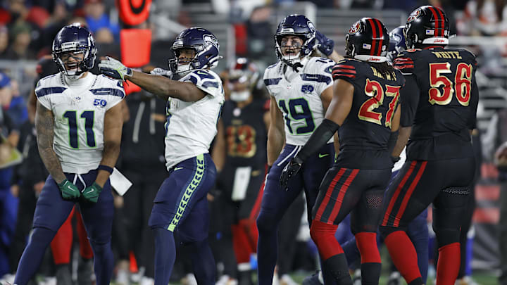 Jan 3, 2026; Santa Clara, California, USA; Seattle Seahawks running back Kenneth Walker III (9) reacts against the San Francisco 49ers during the second half at Levi's Stadium. Mandatory Credit: Sergio Estrada-Imagn Images