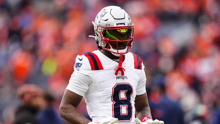 Jan 25, 2026; Denver, CO, USA; New England Patriots wide receiver Stefon Diggs (8) practices before the 2026 AFC Championship Game at Empower Field at Mile High. Mandatory Credit: Ron Chenoy-Imagn Images
