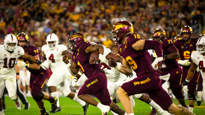 DeaMonte Trayanum runs with the ball during a home game against Stanford University at Sun Devil Stadium in Tempe on Oct. 8, 2021. Monica D. Spencer/The Republic 6029647001
Asu Stanford Football Game 6029647001 08 DeaMonte Trayanum runs with the ball during a home game against Stanford University at Sun Devil Stadium in Tempe on Oct. 8, 2021. Monica D. Spencer/The Republic 6029647001
Asu Stanford Football Game 6029647001 08