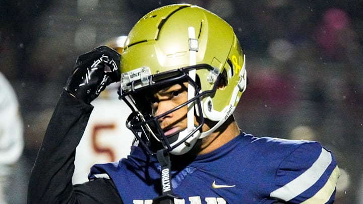 Hoban’s Elbert Hill IV (1) expresses some frustration after a missed interception attempt against Walsh in an OHSAA Division II regional final, Nov. 21, 2025, at Bearcats Stadium in Bedford, Ohio.