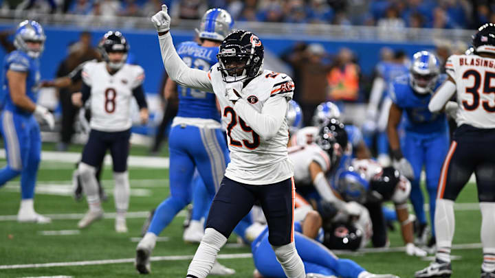 Tyrique Stevenson celebrates after a fumble recovery against Detroit last season. Tyrique Stevenson celebrates after a fumble recovery against Detroit last season.