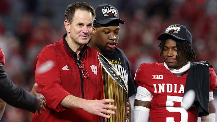 Indiana Hoosiers head coach Curt Cignetti reacts after the College Football Playoff National Championship game