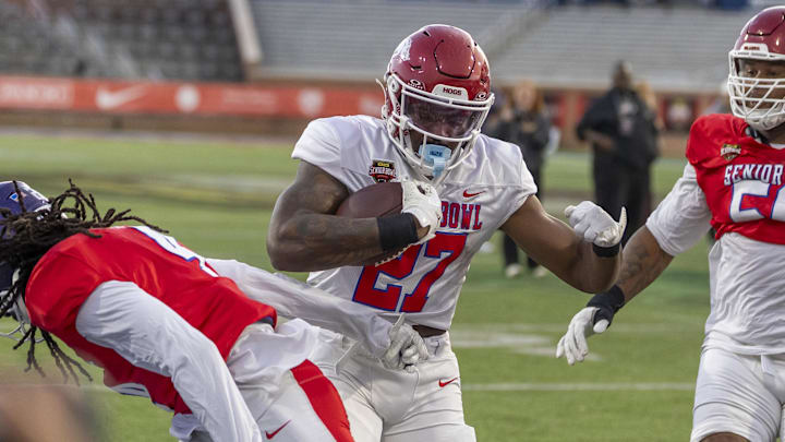 Arkansas running back Mike Washington Jr. has been one of the standouts of Senior Bowl week in Mobile, Alabama.