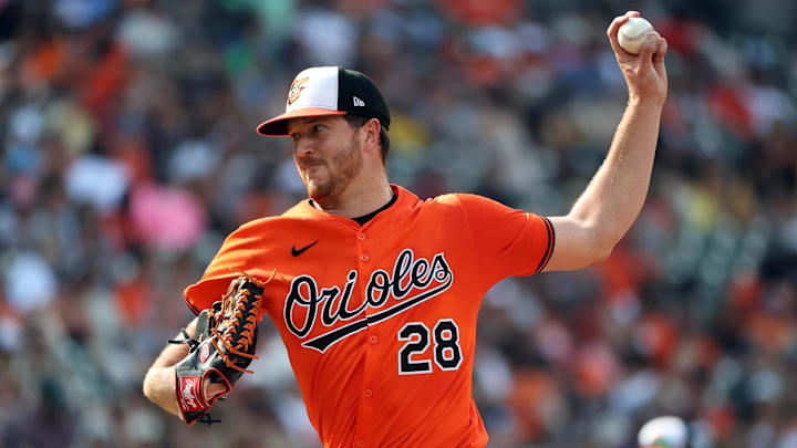 Baltimore Orioles pitcher Trevor Rogers (28) throws during the fourth inning against the Miami Marlins at Oriole Park at Camden Yards. Baltimore Orioles pitcher Trevor Rogers (28) throws during the fourth inning against the Miami Marlins at Oriole Park at Camden Yards.