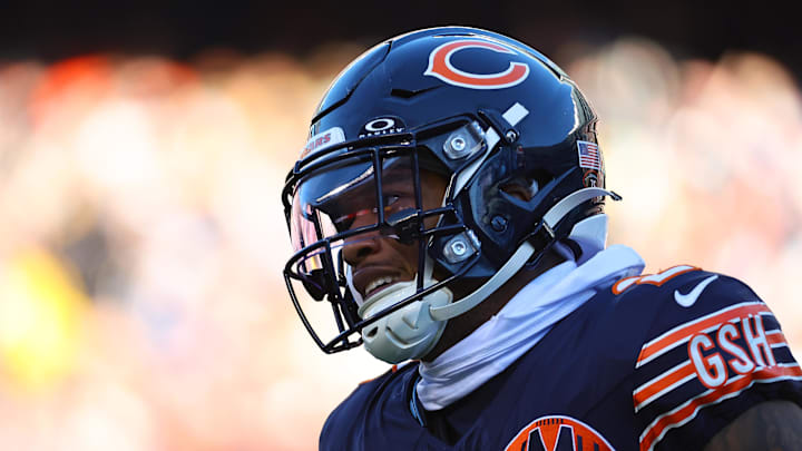 Chicago Bears wide receiver DJ Moore (2) reacts during the second half at Soldier Field. Chicago Bears wide receiver DJ Moore (2) reacts during the second half at Soldier Field.