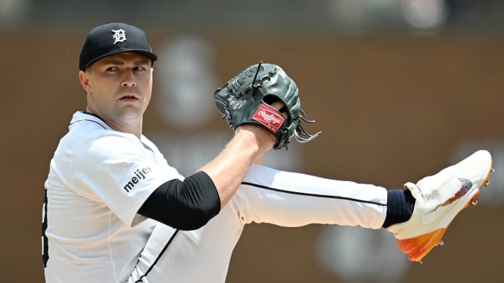 Detroit Tigers pitcher Tarik Skubal (29) throws a pitch against the Milwaukee Brewers in the second inning at Comerica Park on June 9.