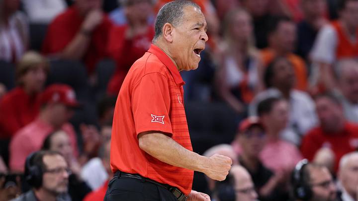 Mar 26, 2026; Houston, TX, USA; Houston Cougars head coach Kelvin Sampson reacts in the first half during a Sweet Sixteen game of the South Regional of the men's 2026 NCAA Tournament at Toyota Center. Mandatory Credit: Troy Taormina-Imagn Images