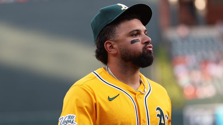 Aug 8, 2025; Baltimore, Maryland, USA; Athletics outfielder Carlos Cortes (26) looks on before a game against the Baltimore Orioles at Oriole Park at Camden Yards. Mandatory Credit: Daniel Kucin Jr.-Imagn Images Aug 8, 2025; Baltimore, Maryland, USA; Athletics outfielder Carlos Cortes (26) looks on before a game against the Baltimore Orioles at Oriole Park at Camden Yards. Mandatory Credit: Daniel Kucin Jr.-Imagn Images
