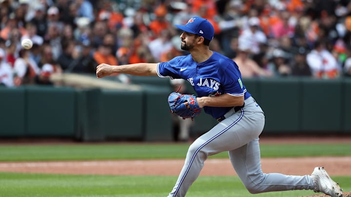Apr 13, 2025; Baltimore, Maryland, USA; Toronto Blue Jays pitcher Nick Sandlin (52) throws the ball during the sixth inning against the Baltimore Orioles at Oriole Park at Camden Yards. Apr 13, 2025; Baltimore, Maryland, USA; Toronto Blue Jays pitcher Nick Sandlin (52) throws the ball during the sixth inning against the Baltimore Orioles at Oriole Park at Camden Yards.