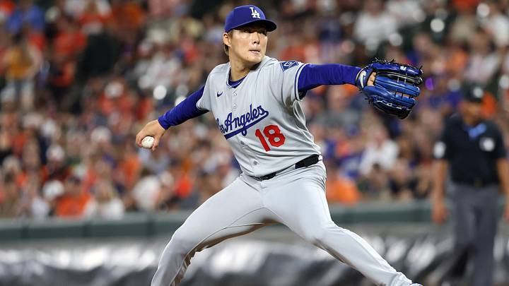 Sep 6, 2025; Baltimore, Maryland, USA; Los Angeles Dodgers pitcher Yoshinobu Yamamoto (18) throws during the ninth inning against the Baltimore Orioles at Oriole Park at Camden Yards. Mandatory Credit: Daniel Kucin Jr.-Imagn Images Sep 6, 2025; Baltimore, Maryland, USA; Los Angeles Dodgers pitcher Yoshinobu Yamamoto (18) throws during the ninth inning against the Baltimore Orioles at Oriole Park at Camden Yards. Mandatory Credit: Daniel Kucin Jr.-Imagn Images