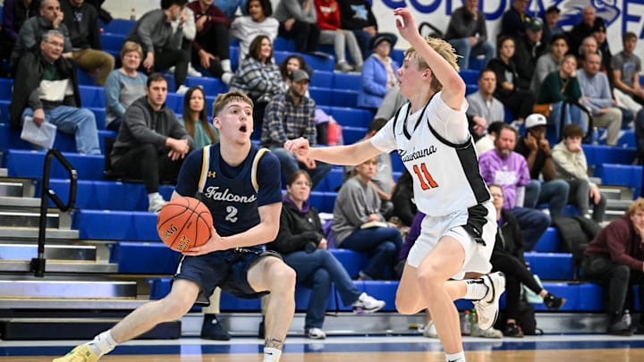 Whitnall guard Myles Herro (2) fakes as Kaukauna guard Tyler Schwalbach (11) defends in a game in the Rick Majerus WBY Shootout on Friday, December 27, 2024, at Concordia University in Mequon, Wisconsin. Whitnall won, 59-56. Whitnall guard Myles Herro (2) fakes as Kaukauna guard Tyler Schwalbach (11) defends in a game in the Rick Majerus WBY Shootout on Friday, December 27, 2024, at Concordia University in Mequon, Wisconsin. Whitnall won, 59-56.