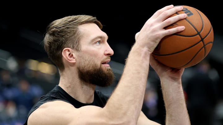 Feb 1, 2026; Washington, District of Columbia, USA; Sacramento Kings forward Domantas Sabonis (11) takes a shot before a game against the Washington Wizards at Capital One Arena. Mandatory Credit: Daniel Kucin Jr.-Imagn Images