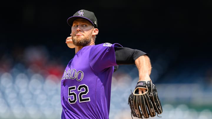 Colorado Rockies relief pitcher Daniel Bard (52) throws a pitch during the ninth inning against the Washington Nationals at Nationals Park. 