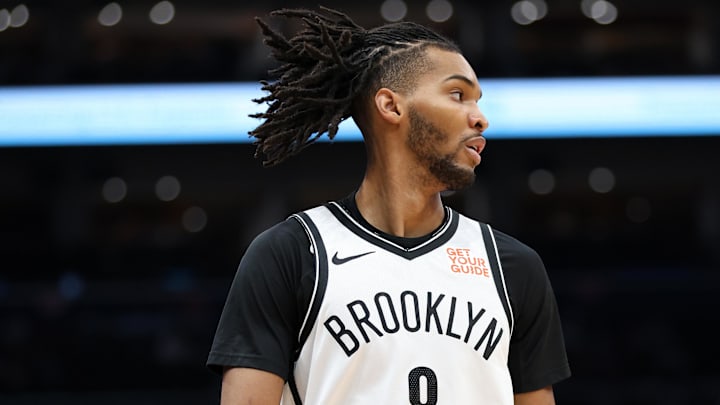Mar 29, 2025; Washington, District of Columbia, USA; Brooklyn Nets forward Ziaire Williams (8) looks on during the first half against the Washington Wizards at Capital One Arena. Mandatory Credit: Daniel Kucin Jr.-Imagn Images Mar 29, 2025; Washington, District of Columbia, USA; Brooklyn Nets forward Ziaire Williams (8) looks on during the first half against the Washington Wizards at Capital One Arena. Mandatory Credit: Daniel Kucin Jr.-Imagn Images