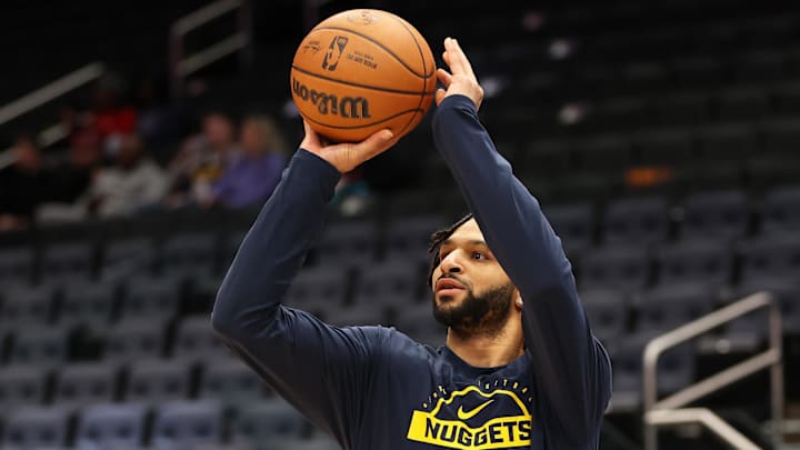 Jan 22, 2026; Washington, District of Columbia, USA; Denver Nuggets guard Jamal Murray (27) takes a shot before a game against the Washington Wizards at Capital One Arena. Mandatory Credit: Daniel Kucin Jr.-Imagn Images