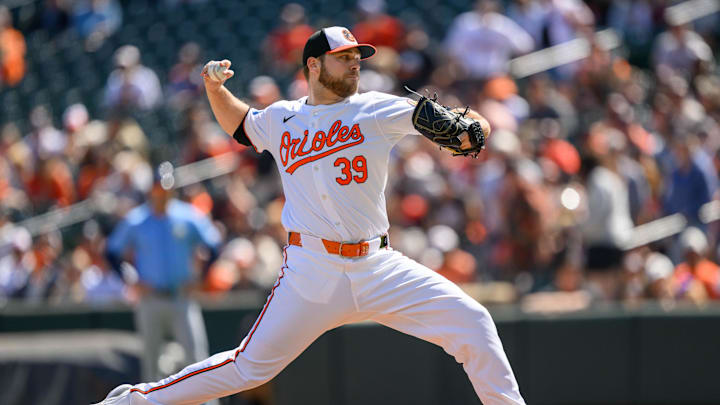 Sep 8, 2024; Baltimore, Maryland, USA; Baltimore Orioles pitcher Corbin Burnes (39) throws a pitch during the first inning against the Tampa Bay Rays at Oriole Park at Camden Yards. Sep 8, 2024; Baltimore, Maryland, USA; Baltimore Orioles pitcher Corbin Burnes (39) throws a pitch during the first inning against the Tampa Bay Rays at Oriole Park at Camden Yards.
