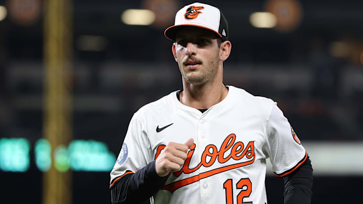 Sep 23, 2025; Baltimore, Maryland, USA; Baltimore Orioles outfielder Dylan Beavers (12) looks on during the third inning against the Tampa Bay Rays at Oriole Park at Camden Yards. Mandatory Credit: Daniel Kucin Jr.-Imagn Images Sep 23, 2025; Baltimore, Maryland, USA; Baltimore Orioles outfielder Dylan Beavers (12) looks on during the third inning against the Tampa Bay Rays at Oriole Park at Camden Yards. Mandatory Credit: Daniel Kucin Jr.-Imagn Images