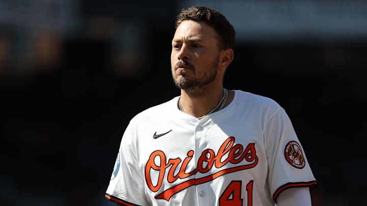 Aug 10, 2025; Baltimore, Maryland, USA; Baltimore Orioles first baseman Ryan Noda (41) looks on during the ninth inning against the Athletics at Oriole Park at Camden Yards. Mandatory Credit: Daniel Kucin Jr.-Imagn Images Aug 10, 2025; Baltimore, Maryland, USA; Baltimore Orioles first baseman Ryan Noda (41) looks on during the ninth inning against the Athletics at Oriole Park at Camden Yards. Mandatory Credit: Daniel Kucin Jr.-Imagn Images
