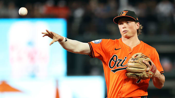 Sep 20, 2025; Baltimore, Maryland, USA; Baltimore Orioles second baseman Jackson Holliday (7) throws to first for an out during the first inning against the New York Yankees at Oriole Park at Camden Yards. Mandatory Credit: Daniel Kucin Jr.-Imagn Images Sep 20, 2025; Baltimore, Maryland, USA; Baltimore Orioles second baseman Jackson Holliday (7) throws to first for an out during the first inning against the New York Yankees at Oriole Park at Camden Yards. Mandatory Credit: Daniel Kucin Jr.-Imagn Images
