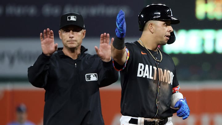 Baltimore third baseman Ramon Urias (29) celebrates after hitting a double in the Orioles' 22-8 rout of the Tampa Bay Rays. Baltimore third baseman Ramon Urias (29) celebrates after hitting a double in the Orioles' 22-8 rout of the Tampa Bay Rays.