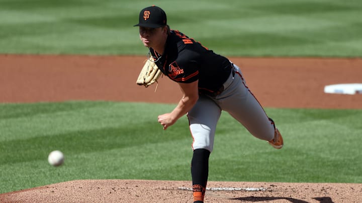 May 24, 2025; Washington, District of Columbia, USA; San Francisco Giants pitcher Kyle Harrison (45) throws during the first inning against the Washington Nationals at Nationals Park. Mandatory Credit: Daniel Kucin Jr.-Imagn Images