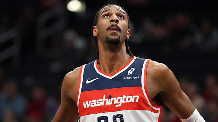 Mar 29, 2025; Washington, District of Columbia, USA; Washington Wizards forward Alex Sarr (20) looks on during the first half against the Brooklyn Nets at Capital One Arena. Mandatory Credit: Daniel Kucin Jr.-Imagn Images Mar 29, 2025; Washington, District of Columbia, USA; Washington Wizards forward Alex Sarr (20) looks on during the first half against the Brooklyn Nets at Capital One Arena. Mandatory Credit: Daniel Kucin Jr.-Imagn Images