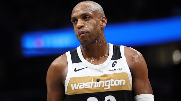 Jan 29, 2026; Washington, District of Columbia, USA; Washington Wizards forward Khris Middleton (22) looks on during the second half against the Milwaukee Bucks at Capital One Arena. Mandatory Credit: Daniel Kucin Jr.-Imagn Images