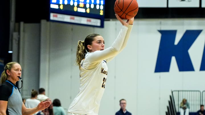 Kent State University’s Mya Babbitt (23) shoots for three in a game agains University of Akron, Jan. 17, 2026, at M.A.C. Center in Kent, Ohio.