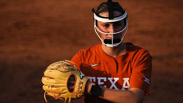 Texas Longhorns pitcher Teagan Kavan (17) prepares to throw a pitch during the game against Iowa State at Red and Charline McCombs Field on Friday, April 26, 2024 in Austin. Texas Longhorns pitcher Teagan Kavan (17) prepares to throw a pitch during the game against Iowa State at Red and Charline McCombs Field on Friday, April 26, 2024 in Austin.