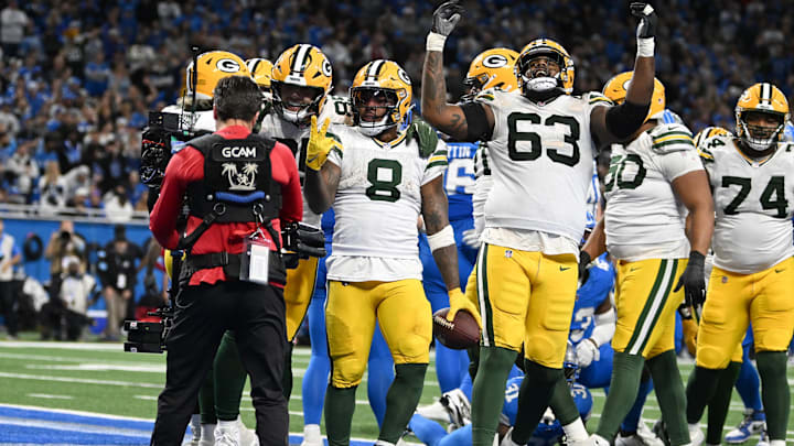 Green Bay Packers running back Josh Jacobs scored three touchdowns against the Detroit Lions on Thursday.
