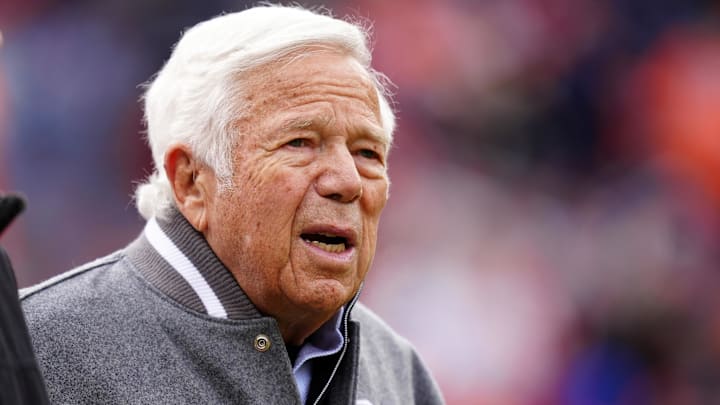 Jan 25, 2026; Denver, CO, USA; New England Patriots owner Robert Kraft before the 2026 AFC Championship Game at Empower Field at Mile High. Mandatory Credit: Ron Chenoy-Imagn Images