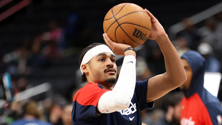 Mar 27, 2025; Washington, District of Columbia, USA; Washington Wizards guard Jordan Poole (13) takes a shot before a game against the Indiana Pacers at Capital One Arena. Mandatory Credit: Daniel Kucin Jr.-Imagn Images Mar 27, 2025; Washington, District of Columbia, USA; Washington Wizards guard Jordan Poole (13) takes a shot before a game against the Indiana Pacers at Capital One Arena. Mandatory Credit: Daniel Kucin Jr.-Imagn Images