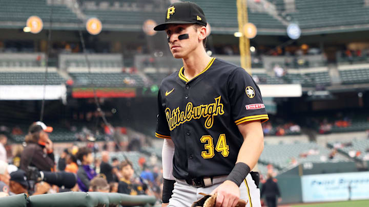 Sep 10, 2025; Baltimore, Maryland, USA; Pittsburgh Pirates shortstop Cam Devanney (34) looks on before a game against the Baltimore Orioles at Oriole Park at Camden Yards. Mandatory Credit: Daniel Kucin Jr.-Imagn Images Sep 10, 2025; Baltimore, Maryland, USA; Pittsburgh Pirates shortstop Cam Devanney (34) looks on before a game against the Baltimore Orioles at Oriole Park at Camden Yards. Mandatory Credit: Daniel Kucin Jr.-Imagn Images