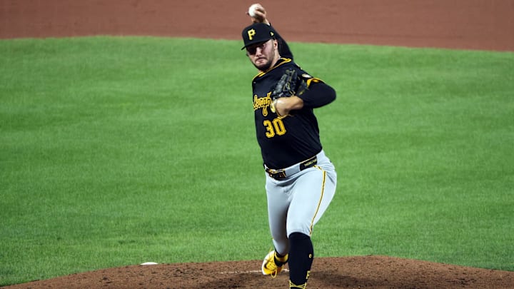 Sep 10, 2025; Baltimore, Maryland, USA; Pittsburgh Pirates pitcher Paul Skenes (30) throws during the fifth inning against the Baltimore Orioles at Oriole Park at Camden Yards. Mandatory Credit: Daniel Kucin Jr.-Imagn Images