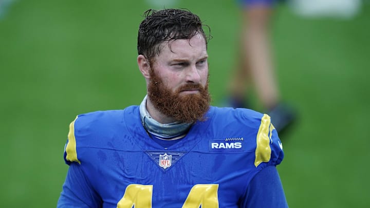 Aug 22, 2020; Inglewood California, USA; Los Angeles Rams long snapper Jake McQuaide (44) during a scrimmage at SoFi Stadium. Mandatory Credit: Kirby Lee-Imagn Images