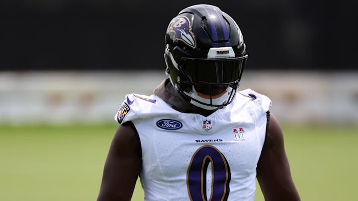Jun 10, 2025; Baltimore, MD, USA; Baltimore Ravens linebacker Roquan Smith (0) looks on during an NFL OTA at Under Armour Performance Center. Mandatory Credit: Daniel Kucin Jr.-Imagn Images
