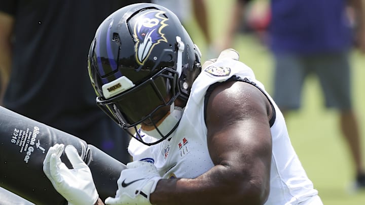 Jun 11, 2025; Baltimore, MD, USA; Baltimore Ravens linebacker Roquan Smith (0) performs a drill during an NFL OTA at Under Armour Performance Center. Mandatory Credit: Daniel Kucin Jr.-Imagn Images